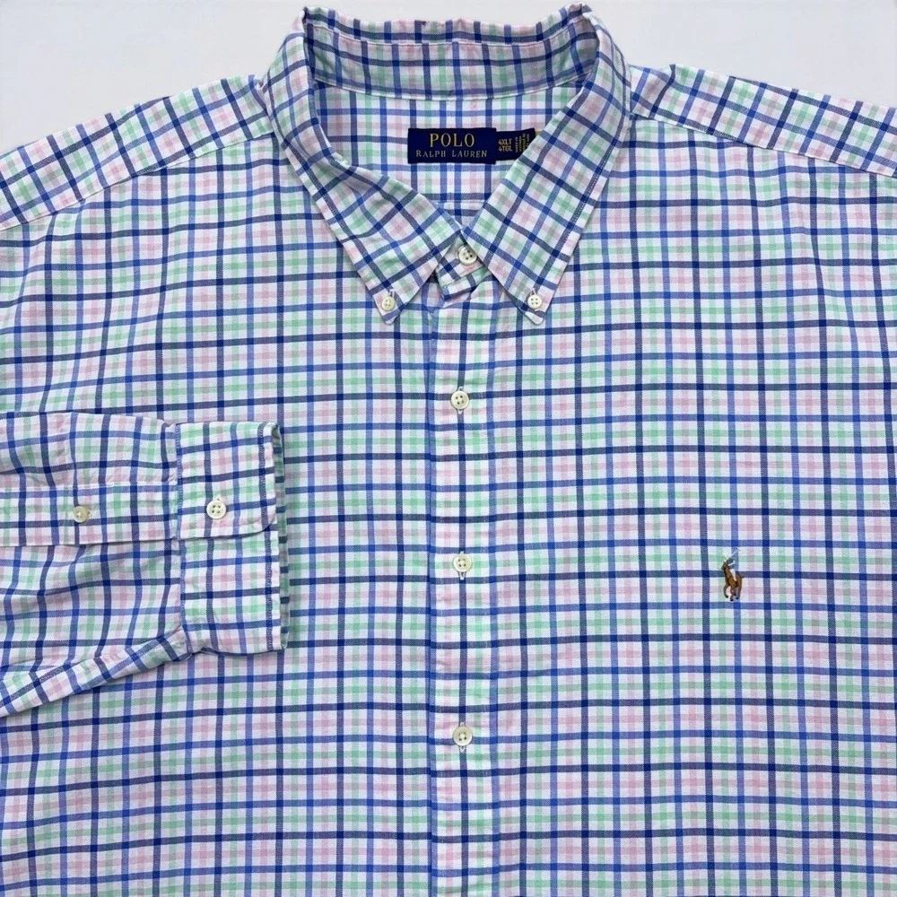 Polo Ralph Lauren OCBD Shirt Mens 4XLT Tall Multicolor Plaid Flesh Pony NWT